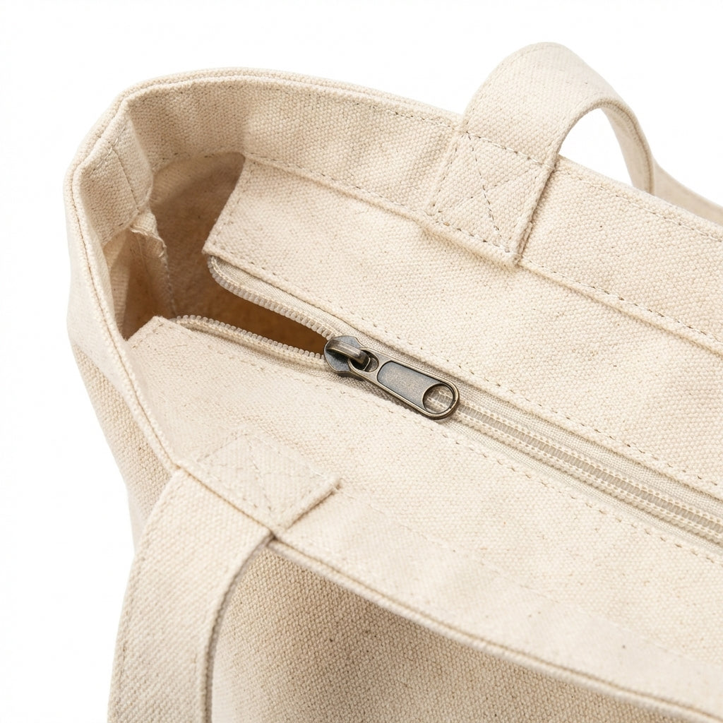 Canvas Tote Bag with Zipper for Women, Letter Print Shoulder Handbags for Shopping Travel School, Large Capacity Beach 35x40cm