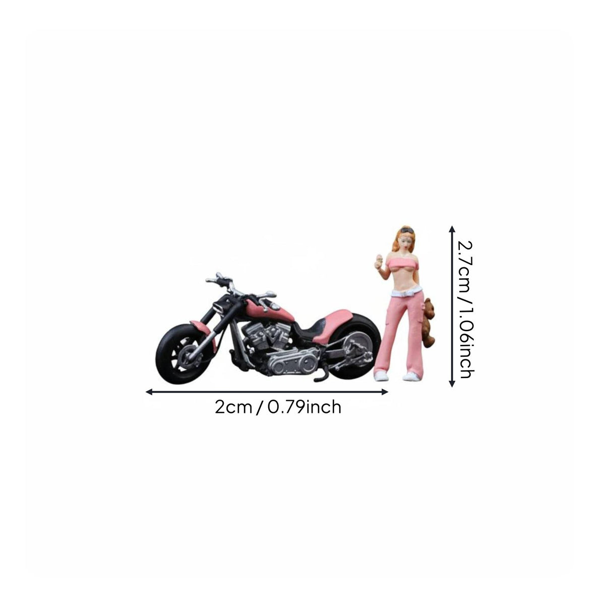 1:64 Girl and Motorcycle Set Detailed Design Pink Motorcycle Resin Model Hand-Painted Diorama Accessory for Collectors, Hobbyists