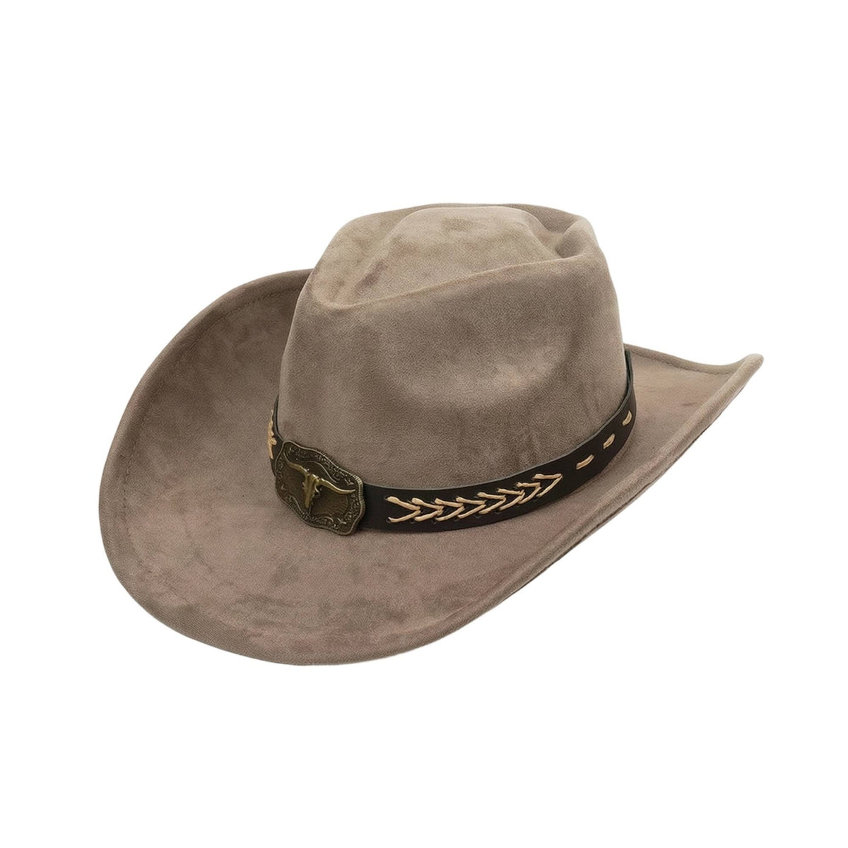 Cowboy Hat with Bull Emblem Classic Suede Cowboy Hat Soft Costume for Cowboys, Festivals, Horseback Riding