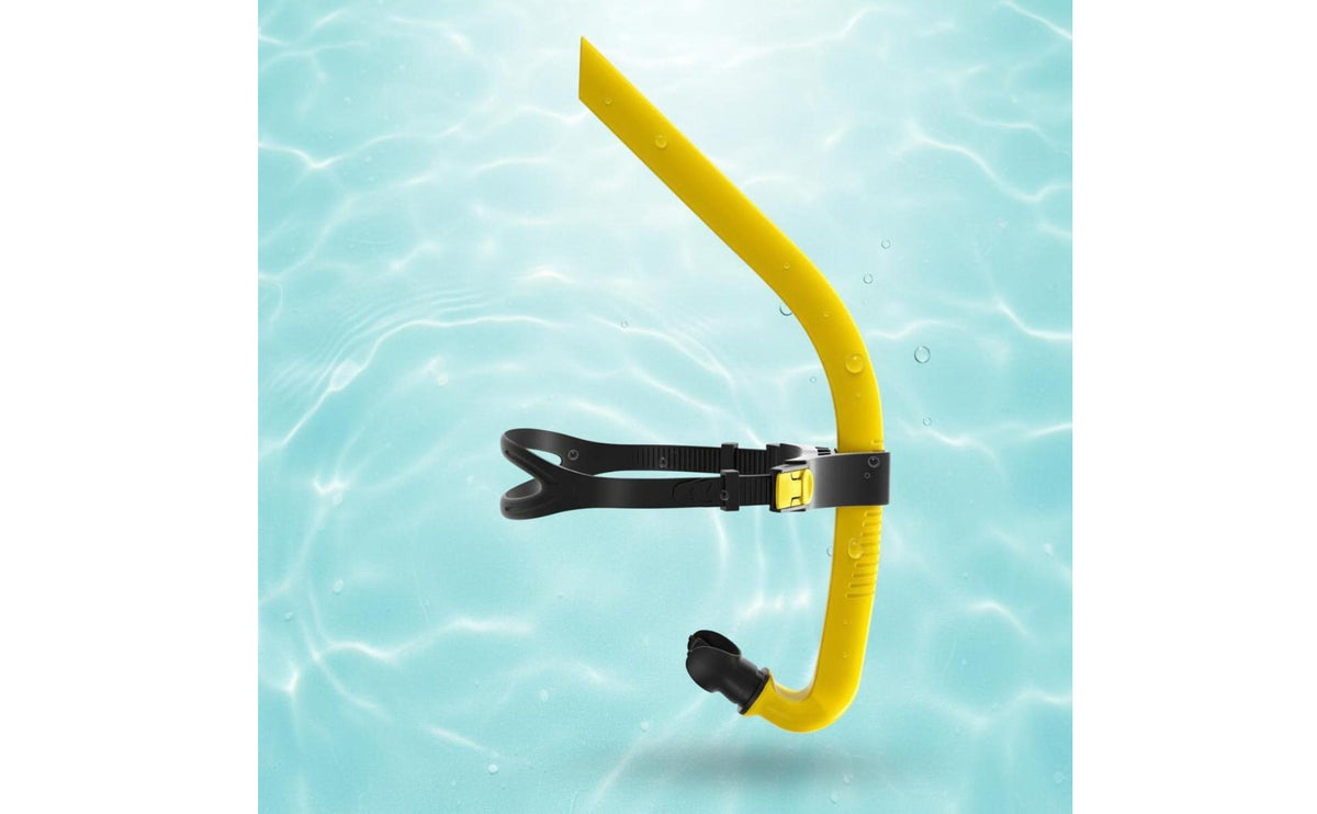 Swim Training Snorkel Silicone Mouthpiece Center Mount Training Snorkel Adjustable Head Strap Breathing Tube for Swimmers, Freediving