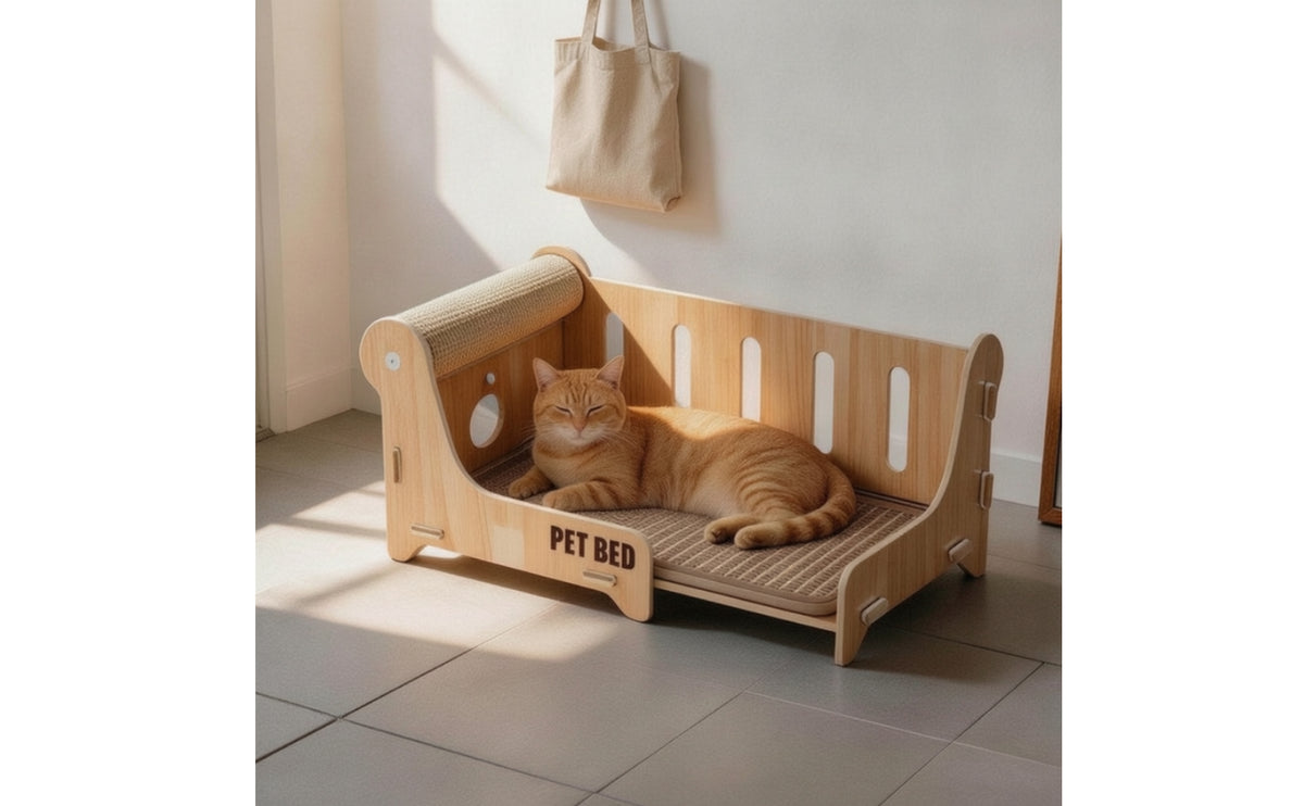 Cat Lounge Bed with Scratching Roller Indoor Cat Bed with Scratcher Sisal Furniture for Cats, Pet Owners