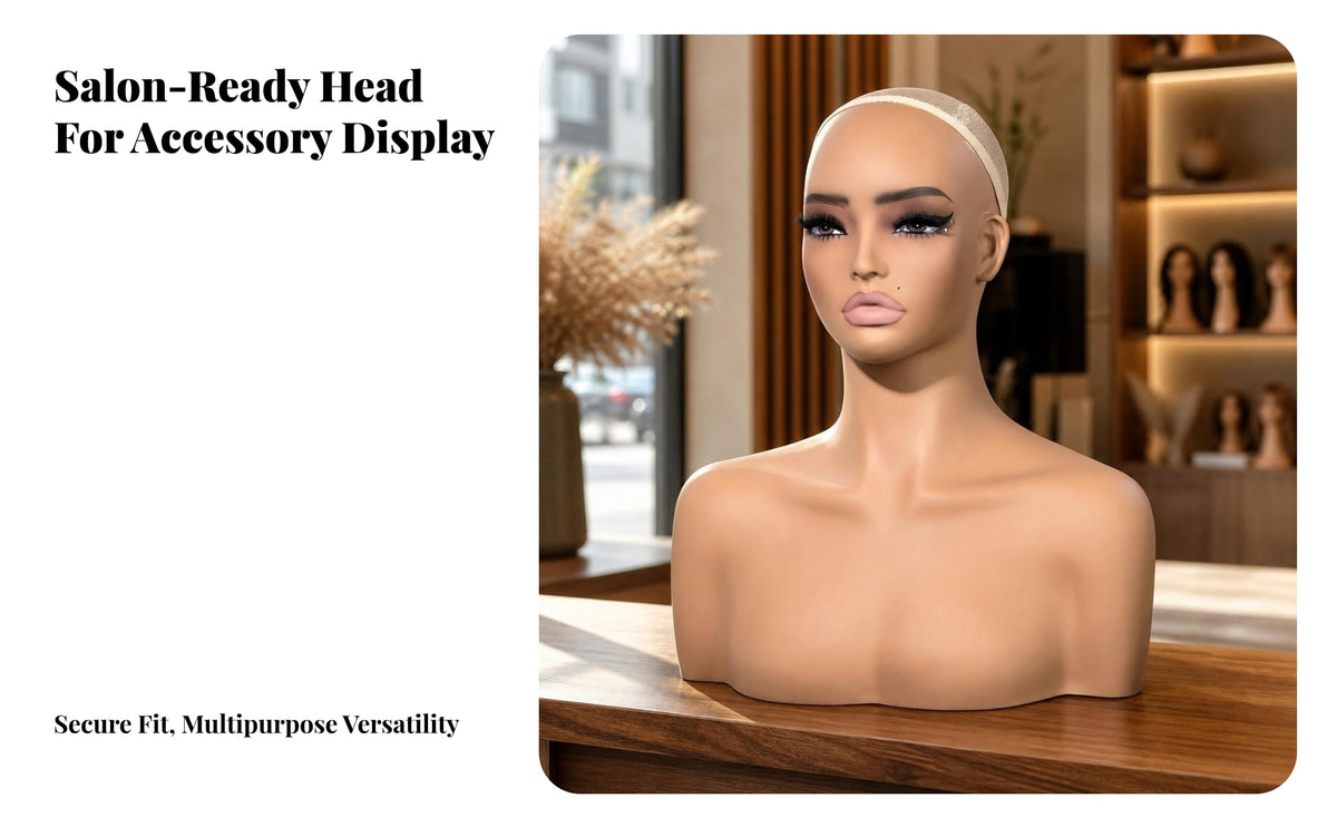 Mannequin Head with Shoulders | Pierced Ears for Earrings, Realistic Facial Features, Upper Body Mannequin Head, Boutique showcases