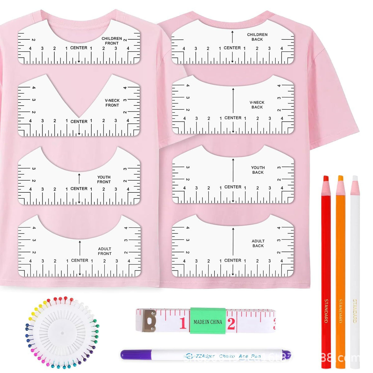T-Shirt Measuring Tool for Heat Transfer with Soft Ruler and Marking Pen