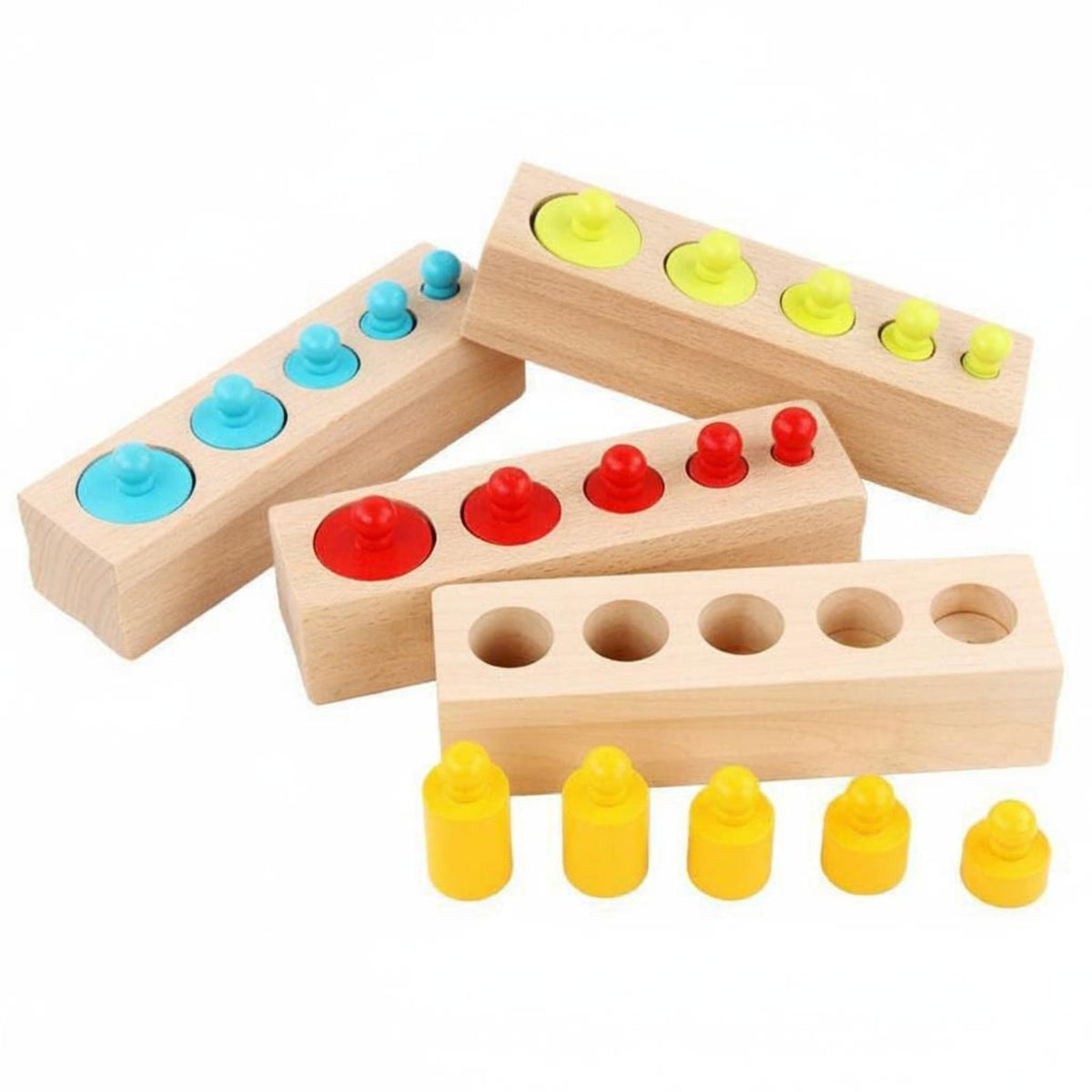 Early Development Educational Cylinder Blocks Fine Movement Skills Knobbed Cylinder Activity Natural Wood for Toddlers, Infants, Daycare