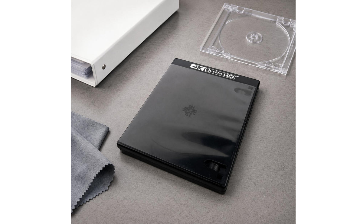 Glossy 4K Disc Case Transparent Smoky Front Hard-Shell Disc Case Black Media Storage Hinged Spine