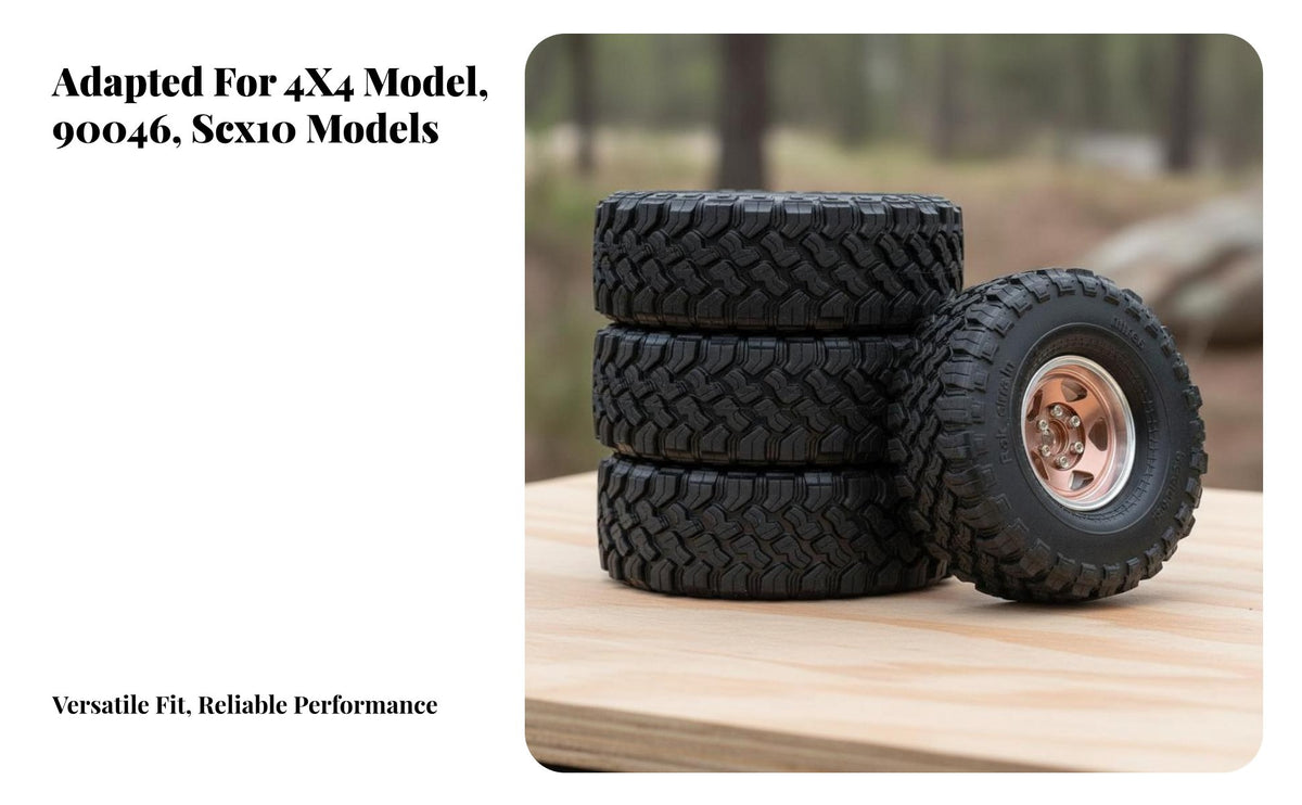 4 Pieces 1.9 Inch RC Crawler Tires High Grip RC Crawler Wheels and Tires Set 1/10 Scale Metal Wheel Hubs