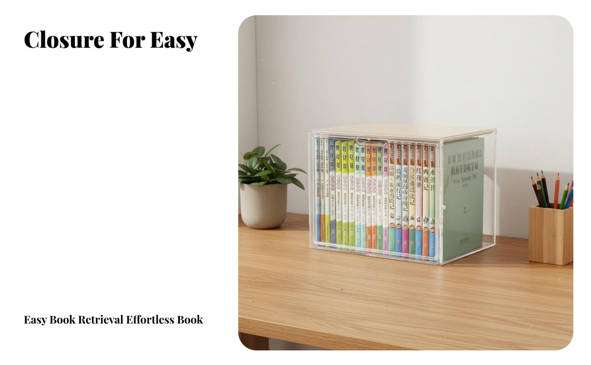 Space-Saving Adjustable Desktop Shelf Easy Assembly Stackable Book Case with Door Multi-Purpose Bookcase Large Capacity for Home Organizers, Office Workers, Homeowners, Study Room, Bedroom, Kitchen