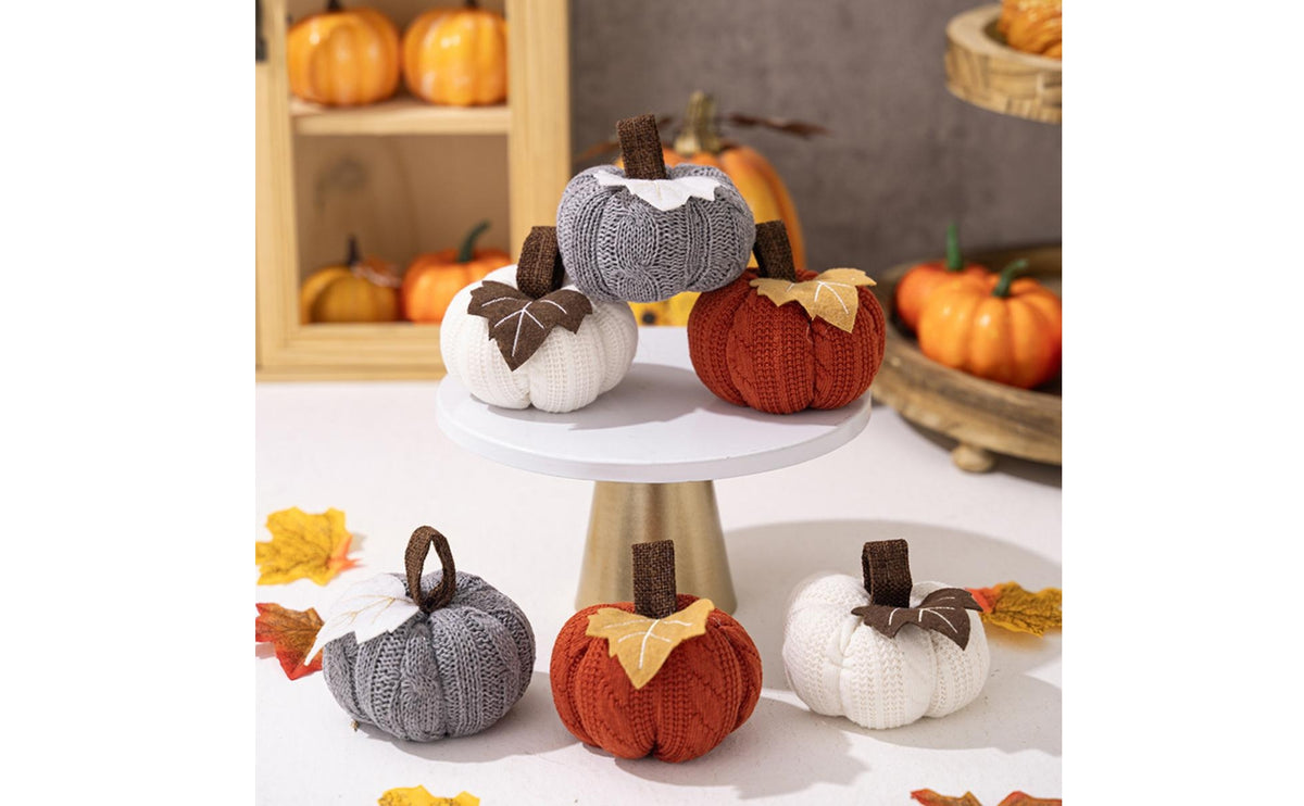 3 Pieces Knitted Pumpkin Reusable Felt Ornaments Festive Decorations for Shelves