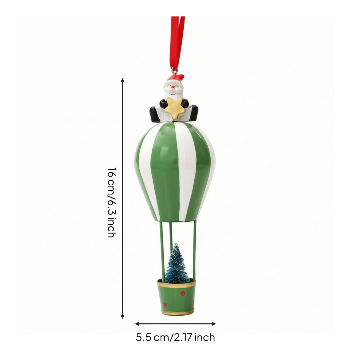 Festive Christmas Hot Air Balloon Ornament Lightweight Balloon Ornament with Santa Artisanal for Window Display