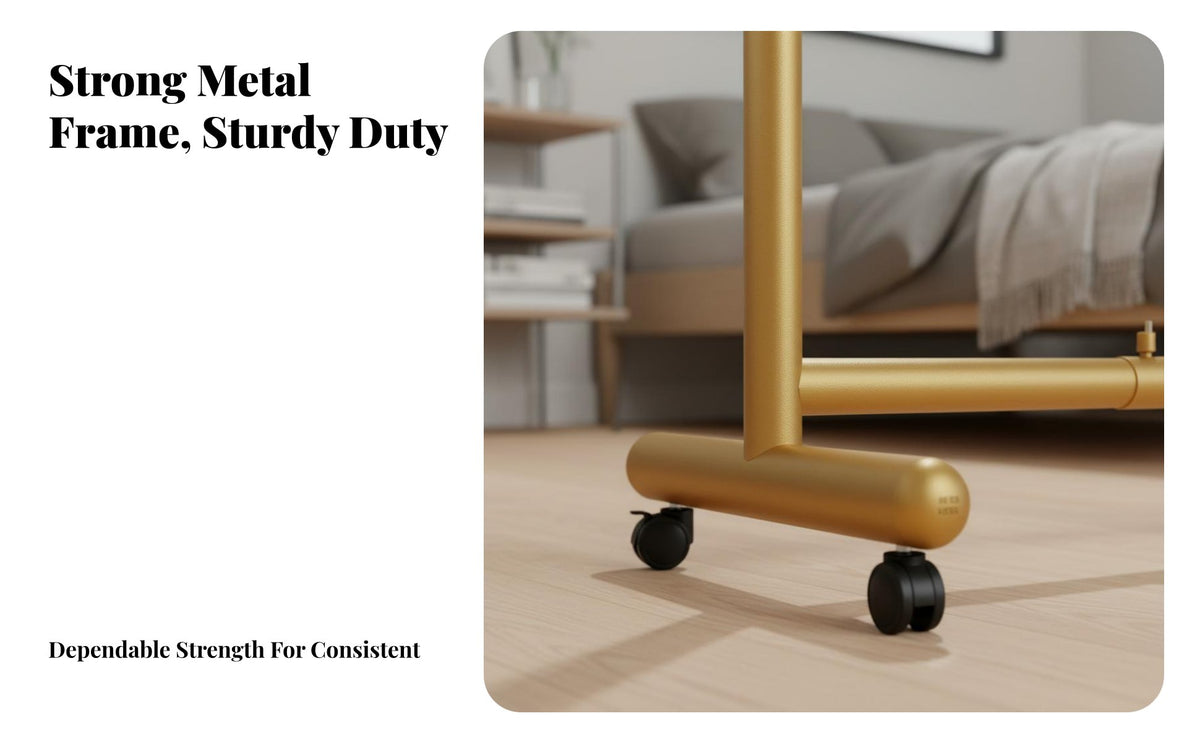 Wheeled Garment Stand Adjustable Clothing Organizer On Casters Household Storage for Homeowners, Boutique Owners, Dorm Room, Apartment