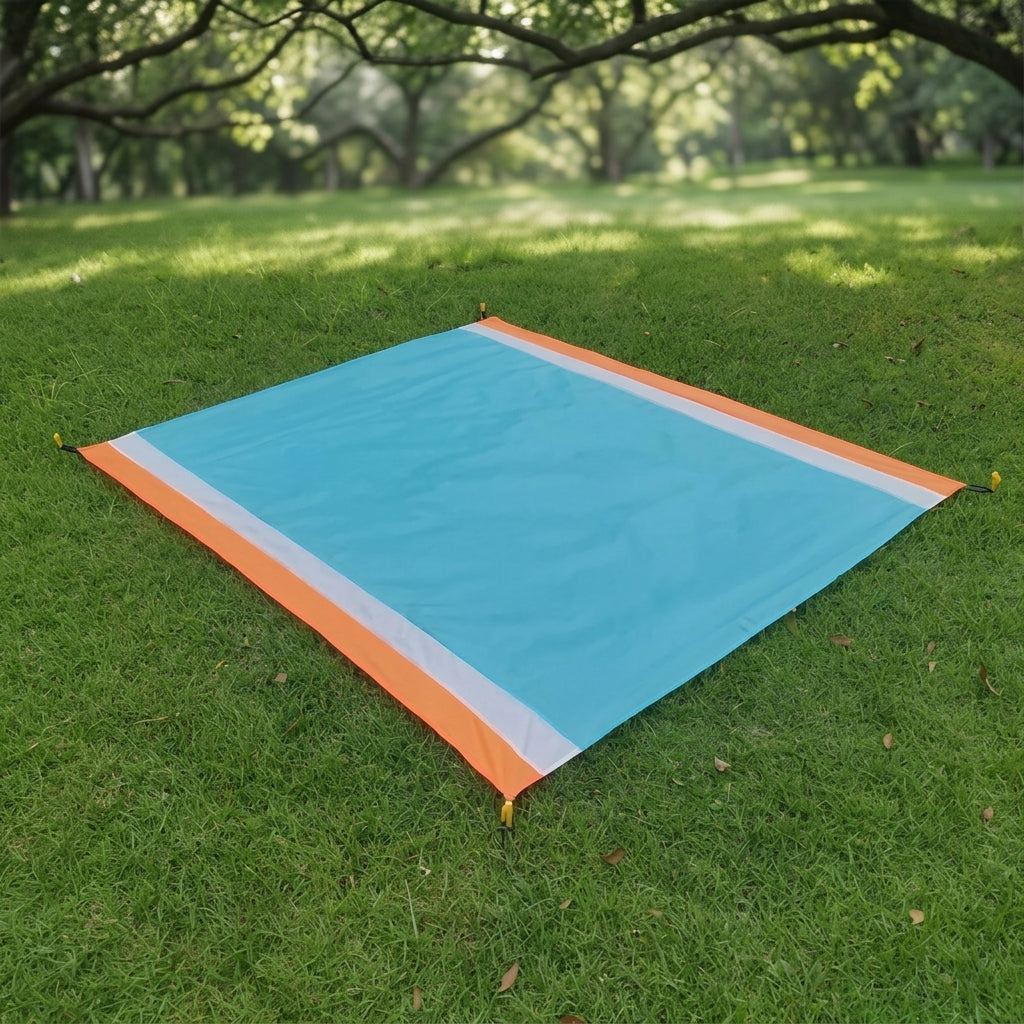 Picnic Blanket and Camping Mat for Family Picnic, Waterproof Mat and Beach Blanket with Corner Loops, 210D Polyester Beach Gear, Compact Pouch
