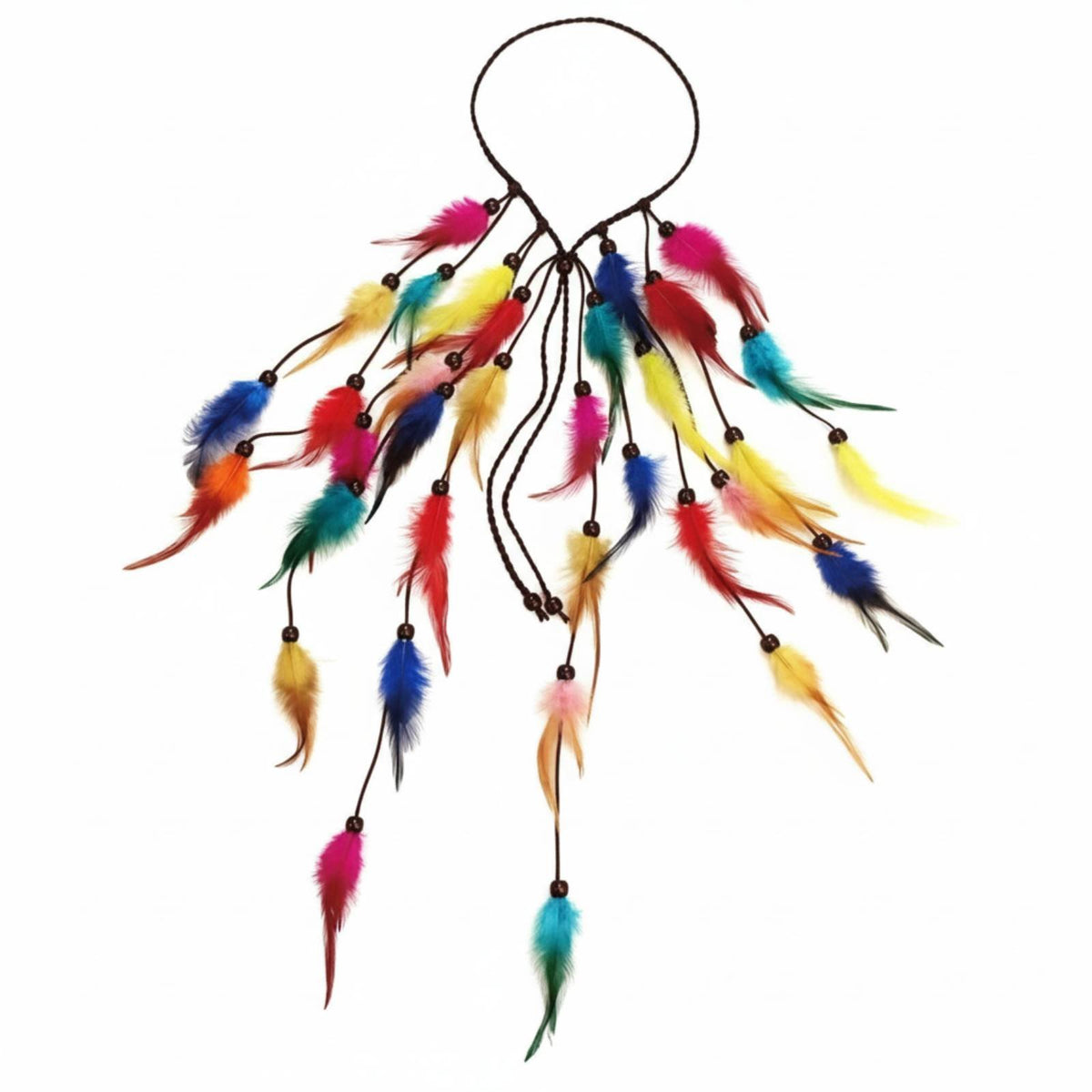 Boho Feather Headpiece Handmade Colorful Feather Headband Hippie Hair Accessory Adjustable Headdress Vintage Inspired for Travel