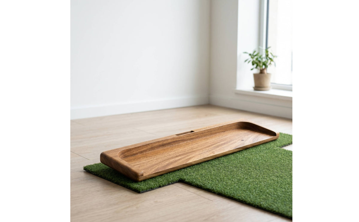 Golf Ball Tray with Built in Phone Holder Wooden Golf Ball Tray with Phone Holder Rectangular for Golfers, Coaches, Driving Range, Home Practice