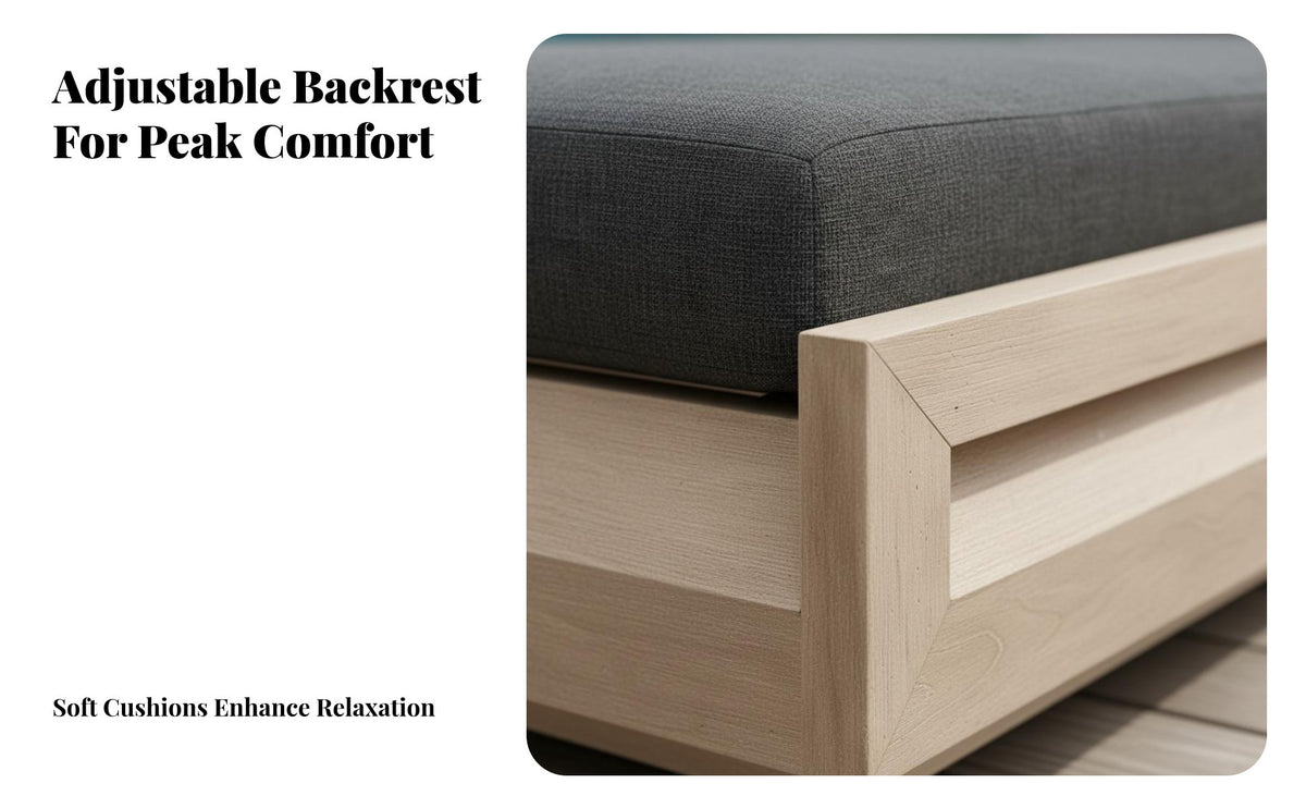 Waterproof Teak Wood Daybed Weather-Resistant Modern Poolside Sunbed Sun Resistant Cushioned Patio Chaise Long-Lasting for Beach, Villa, Garden, Courtyard