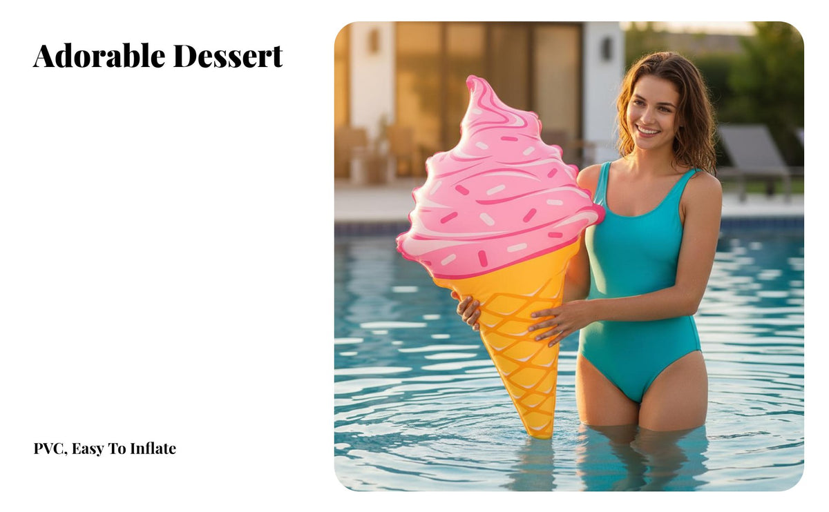 Ice Cream Water Lounger PVC Material Giant Inflatable Ice Cream Cone Cute Shape Inflatable Swim Toy for Kids, Family, Beach, Birthday Parties, Lake