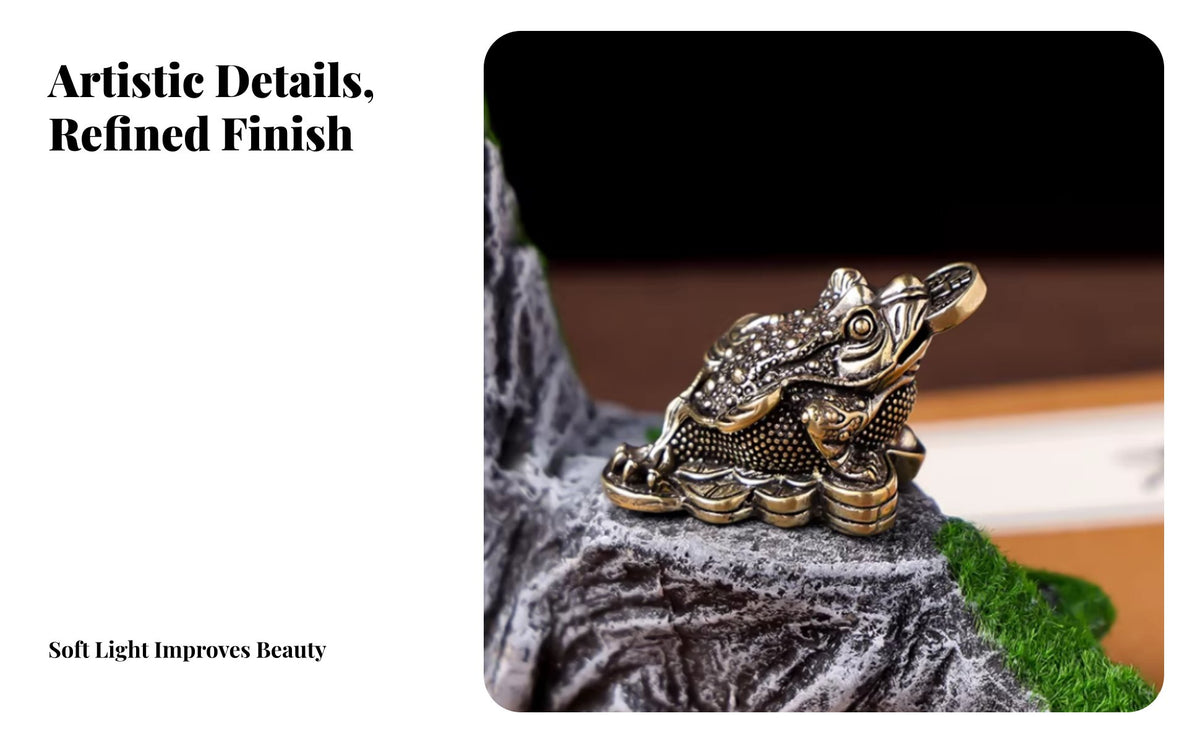 Feng Shui Wealth Frog Tea Pet Golden Toad Figurine Vintage Design