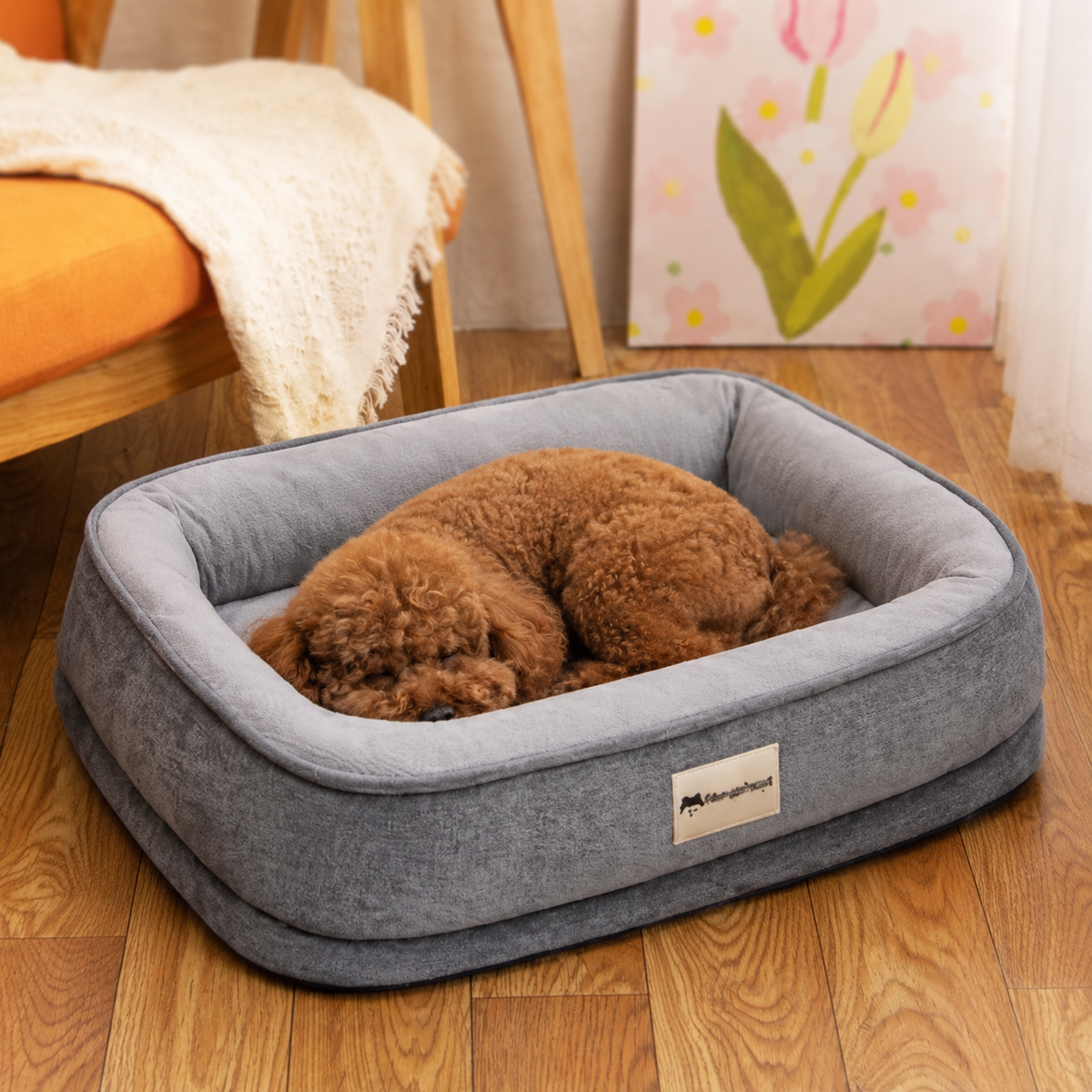 Dog Bed Pet Bed 75x55cm Striped Pattern Foam Washable Non-slip All-season Use