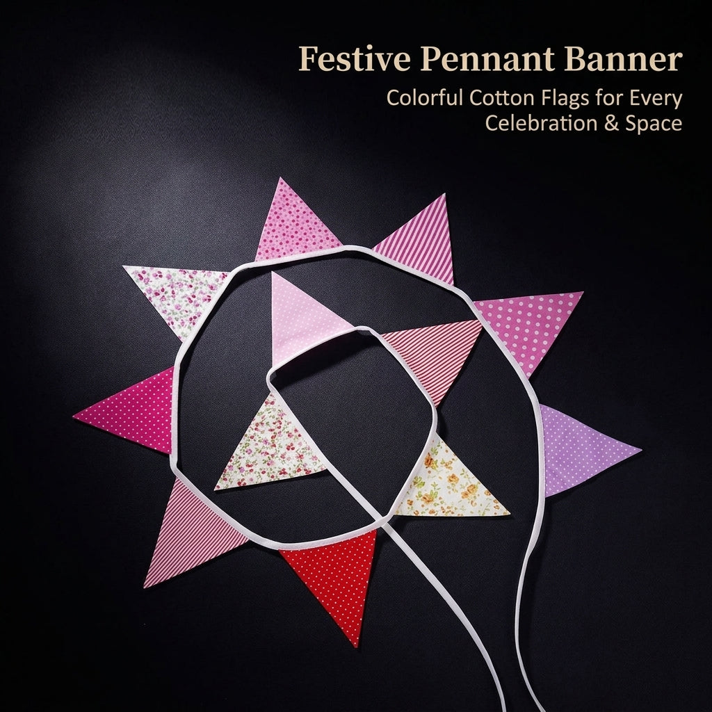 Cotton Triangle Party Flags Bunting Banner for Birthday Decorations and Girls, Colorful Party for Kindergarten Decoration Camping Tent
