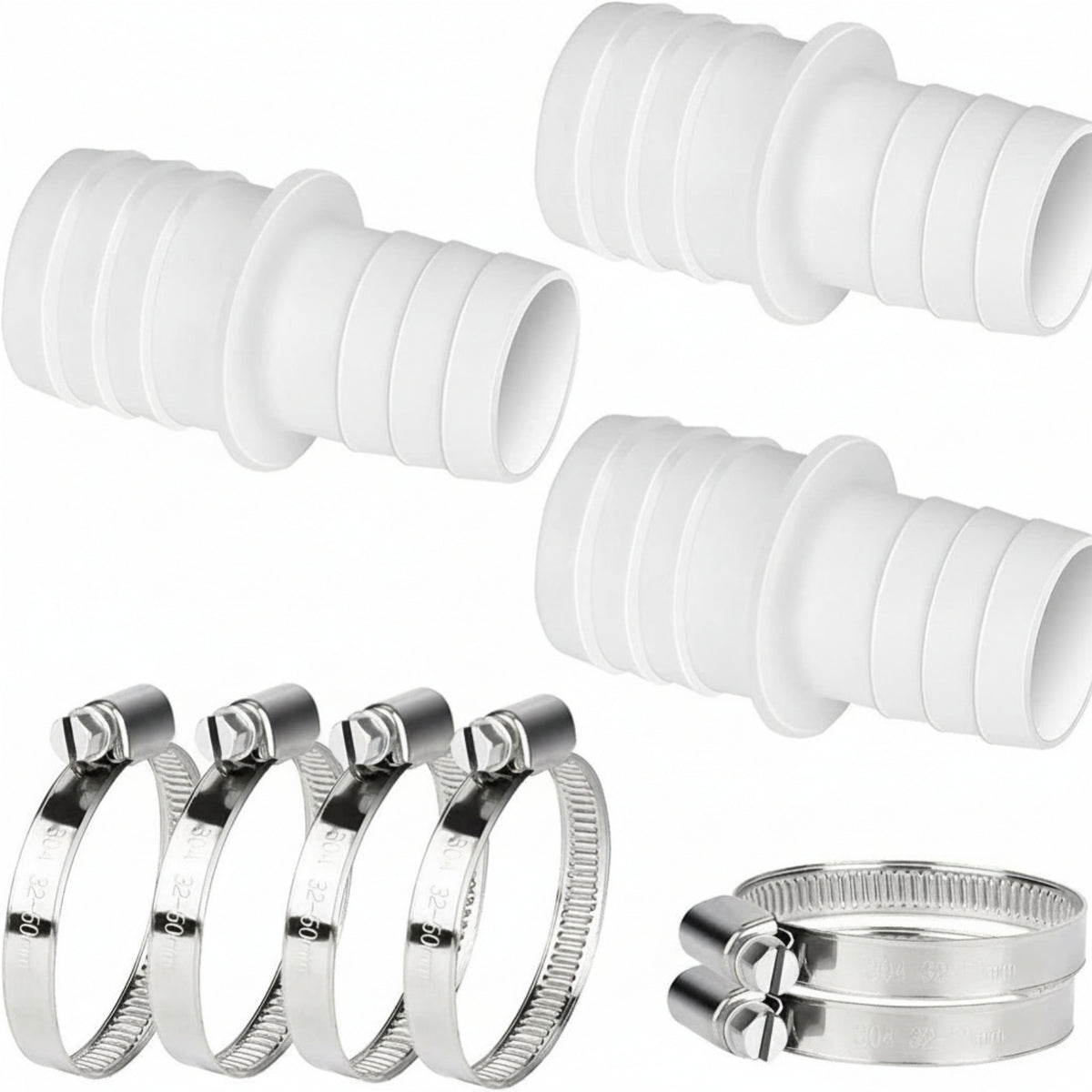 3 Pieces PP Plastic 32 Mm Hose Adapter White Stepped Hose Adapter Metal Fluid Connector for Aquariums