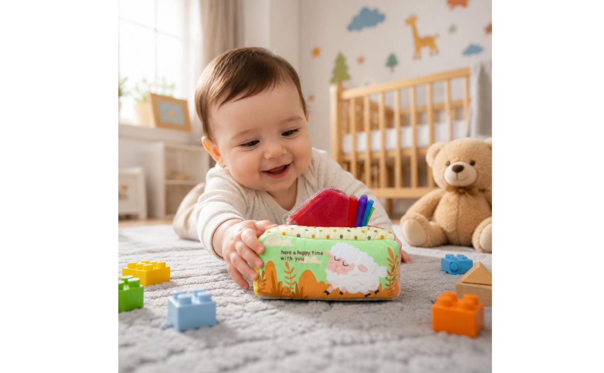 Baby Tissue Box Toy Tear-Resistant Pull and Play Cube Fine Movement Skills
