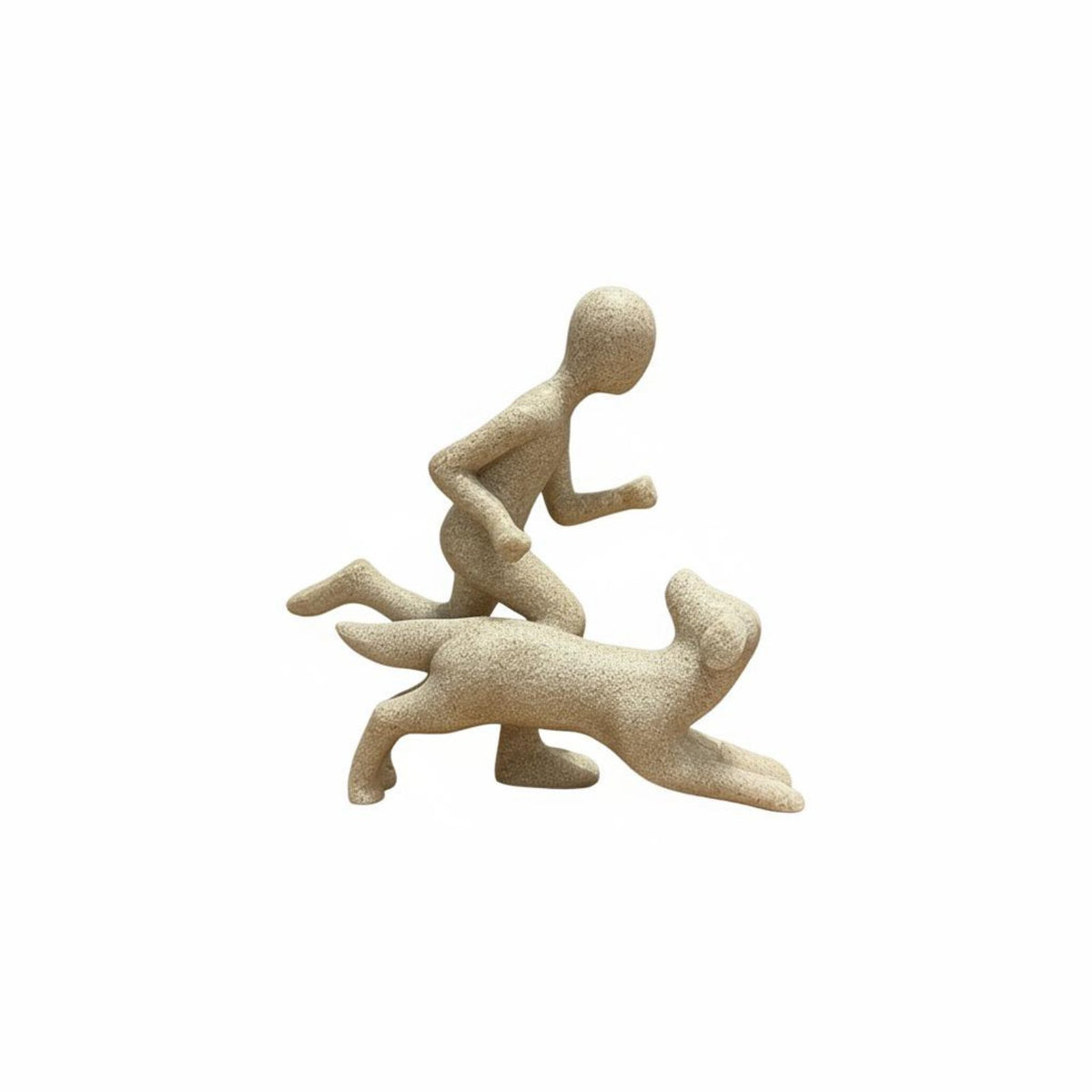 Running Man and Dog Statue Handmade Abstract Human and Pet Sculpture Heartwarming Gift Figurine for Bookshelf