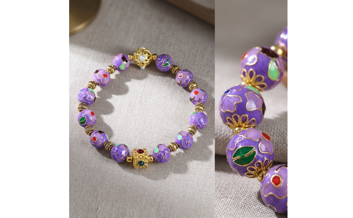 Beaded Bracelet Traditional Chinese Enamel Bracelet Floral Jewelry for Women