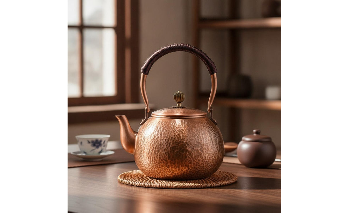 Uncoated Copper Tea Kettle Heat-Resistant Copper Kettle Traditional Artisan-Made for Collectors