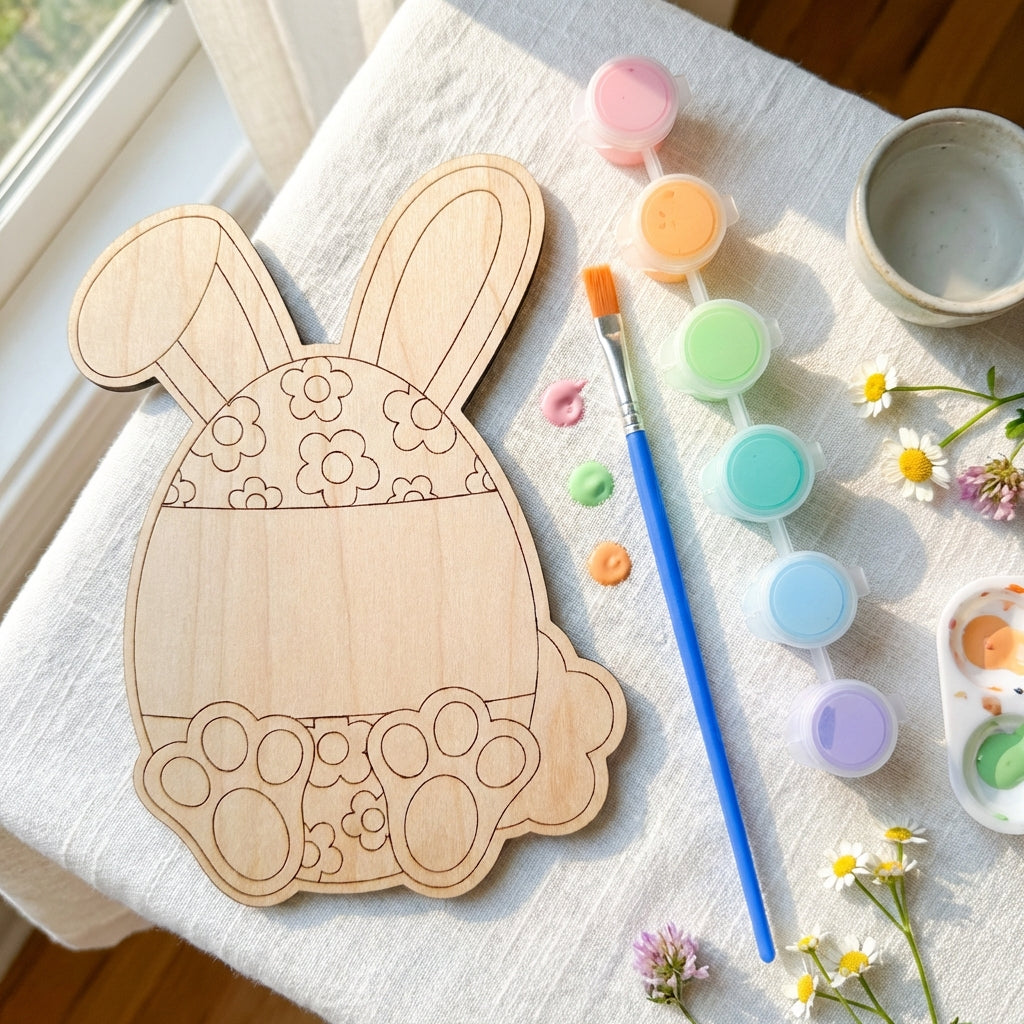 Easter Bunny Wood Painting Fun Set Family Activity Paintable Wooden Bunny Simple Project to Paint DIY Bunny Wood Cutout Set for Families