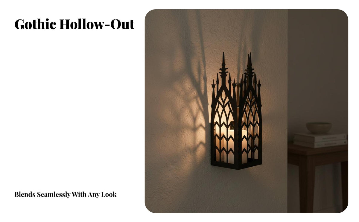 Vintage Design Gothic Wall Candle Holder Indoor & Outdoor Black Metal Candle Holder Creates Shadow Effects for Living Room, Hallway