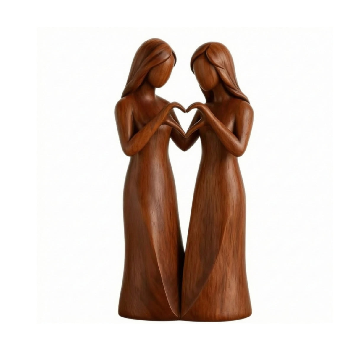 Resin Figurine with Wood-Grain Finish Heart-Shaped Tabletop Ornament Sculpture Carved Statue Smooth for Couples, Shelf