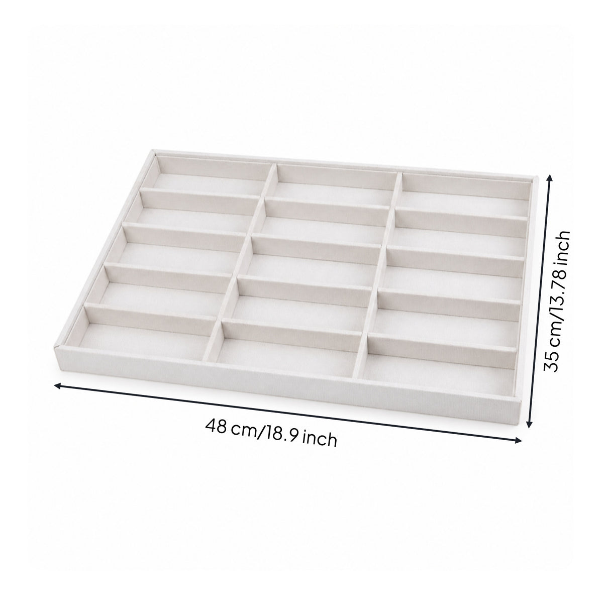 Glasses Display Tray with 15 Compartments Linen-Textured Eyewear Display Tray Open-Top Slim-Profile for Retailers, Vanity Tables