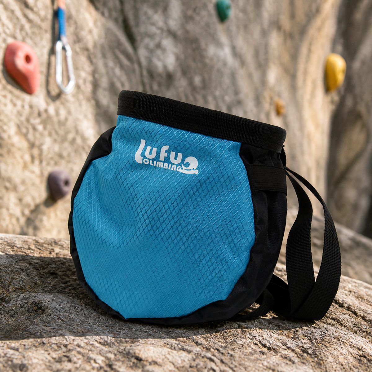 Drawstring Chalk Bag, Bouldering Chalk Bag for Rock Climbing, Adjustable Belt, Fleece Interior, with Phone Pocket