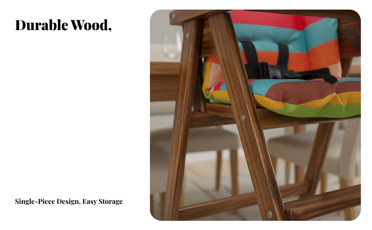 Space Saving Design Foldable Wooden High Chair Easy to Clean Wooden High Chair Removable Tray Solid Wood Toddler Seat Non-Slip Feet for Toddlers, Restaurant Owners, Grandparents, Mealtime, Travel, Home, Kitchen