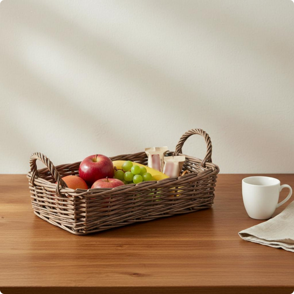 Rectangular Wicker Basket Shallow Rectangular Tray Basket Rattan Style for Desk