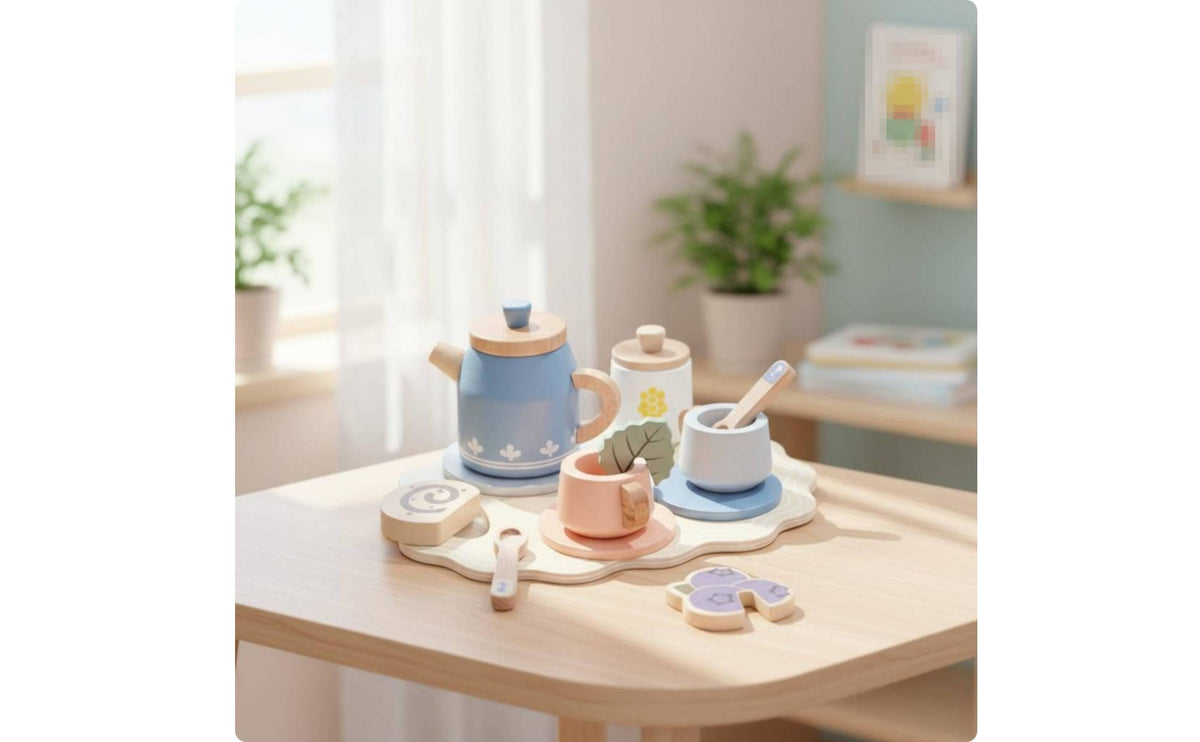 Social Skills Afternoon Tea Toy Set Creativity Kids Tea Party Set Hand-Eye Coordination Natural Wood for Toddlers
