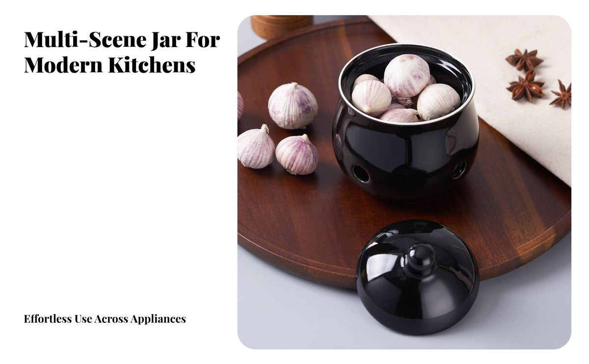 Ceramic Garlic Jar Moisture-Resistant Garlic Storage Container Ventilated Produce Pot Easy to Clean Kitchen Canister for Pantry