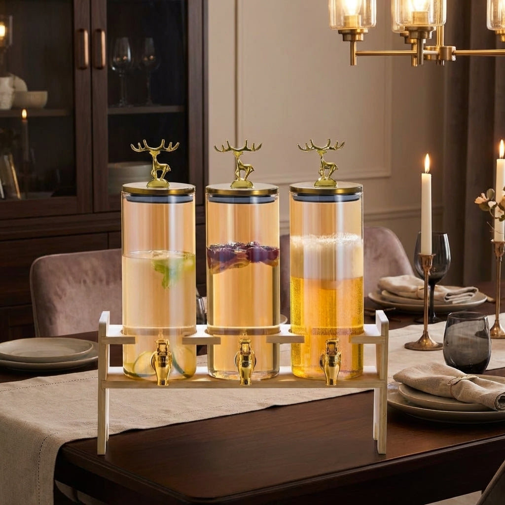 Rectangular Beverage Dispenser Set with Metal Stand, High Borosilicate Glass Juice Dispenser, Cold Water Dispenser for Parties and Iced Tea