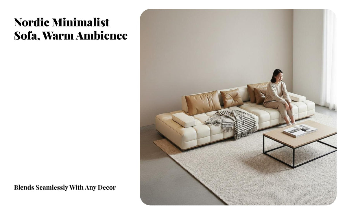 sectional Sectional Sofa Genuine Leather Living Room Furniture Configurable Design Couch for Homeowners, Apartment Dwellers, Large House, Lounge Area