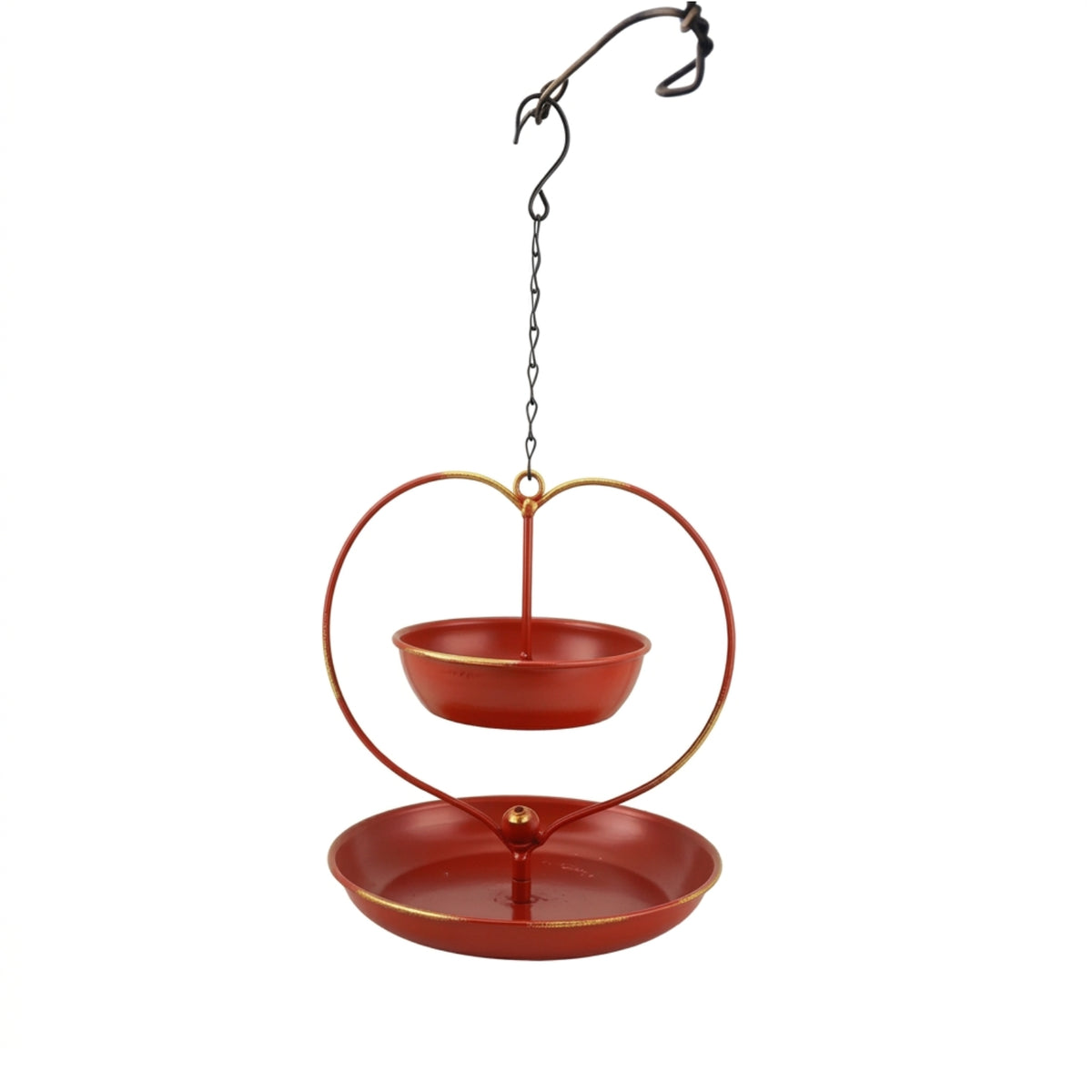 Heart-Shaped Hanging Bird Feeder with Chain Iron Bird Feeder with Two Bowls Two-partBowl Decorative for Gardeners, Garden, Backyard, Patio