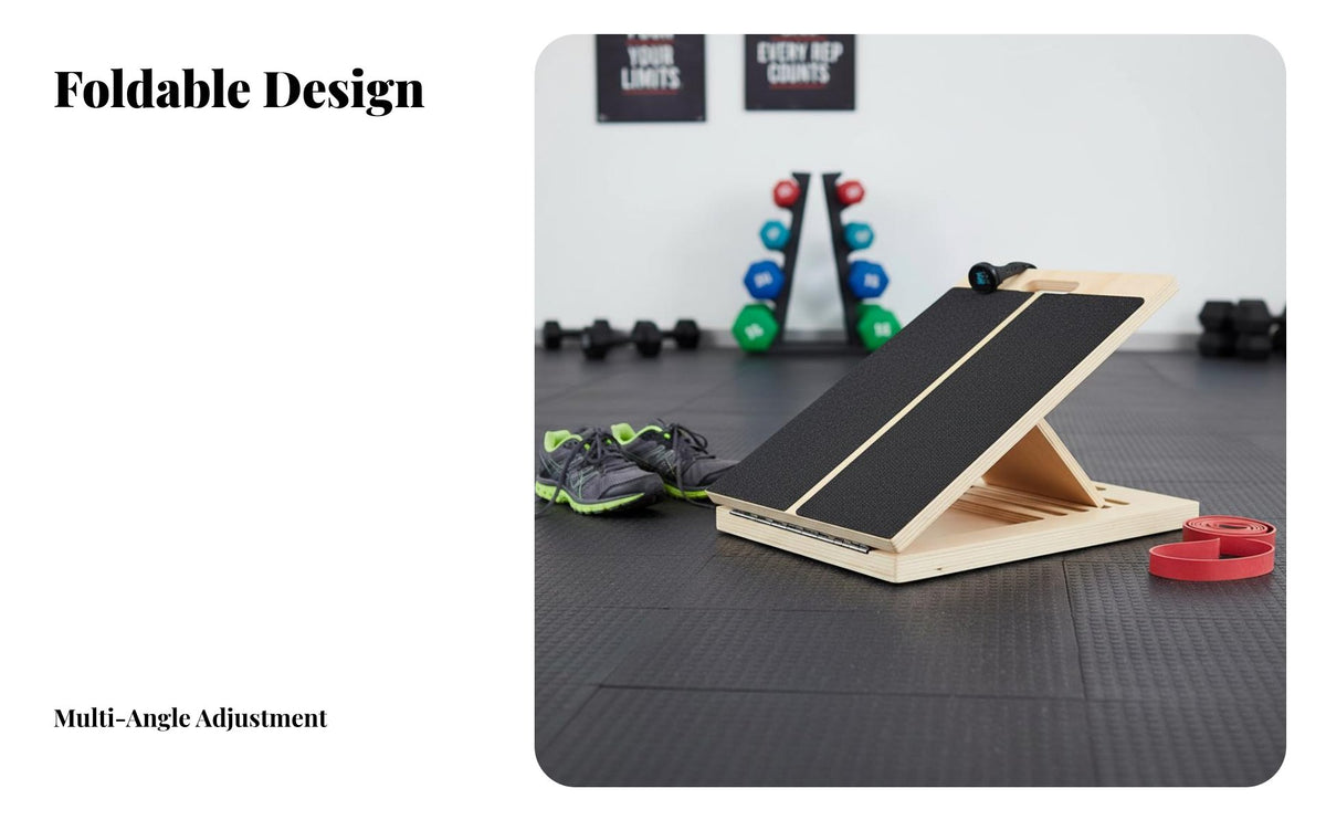 Solid Wood Construction Adjustable Wooden Slant Board Non-Slip Surface Wooden Slant Board Heavy Duty Foldable Calf Stretcher for Runners, Athletes, Home Gym
