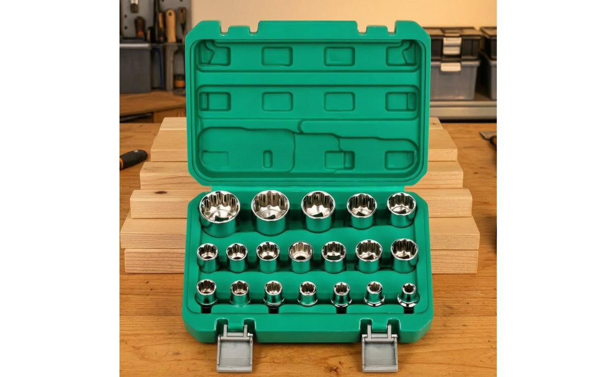 19 Pieces 1/2-Inch Drive Socket Set Mirror-Finish Tool for Mechanics