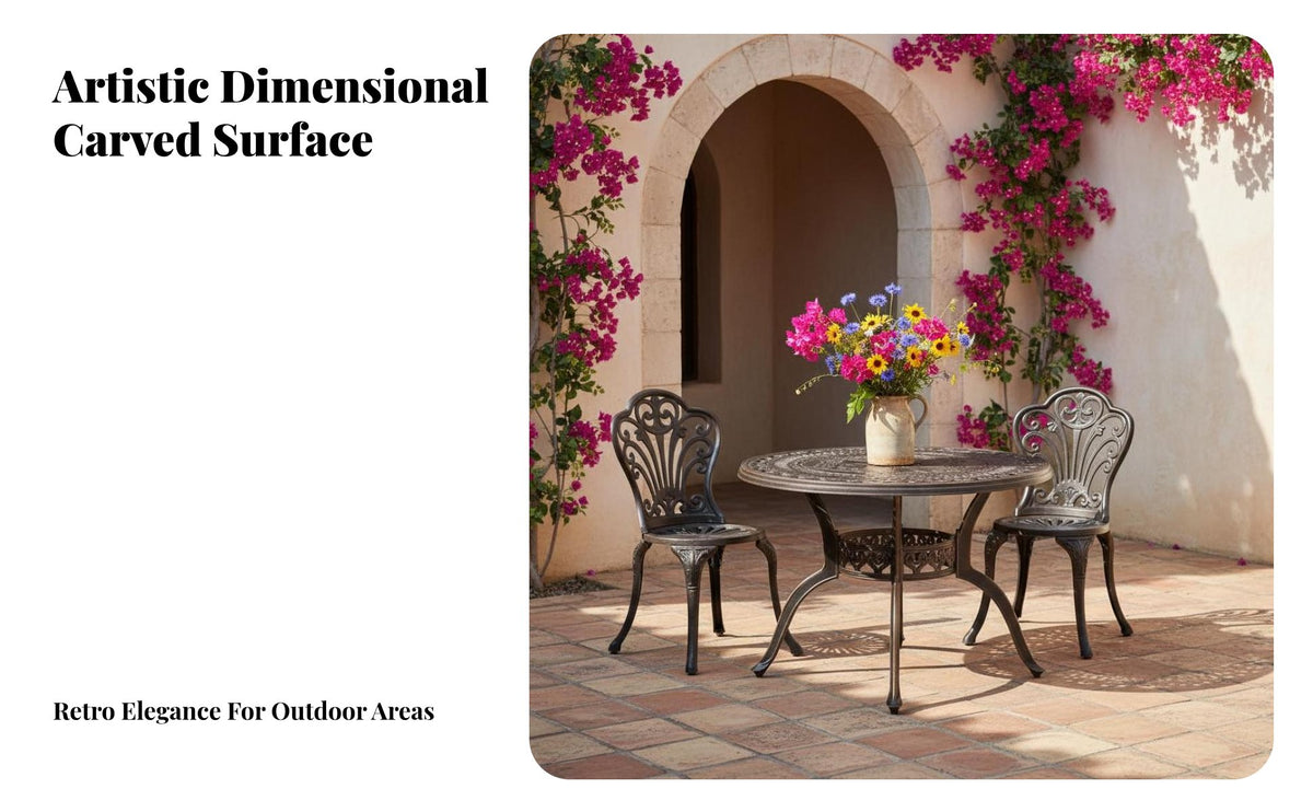 Ornate Metal Patio Table Weather-Resistant Round Ornate Garden Table sturdy Outdoor Furniture for Homeowners, Families, Courtyard, Balcony, Backyard