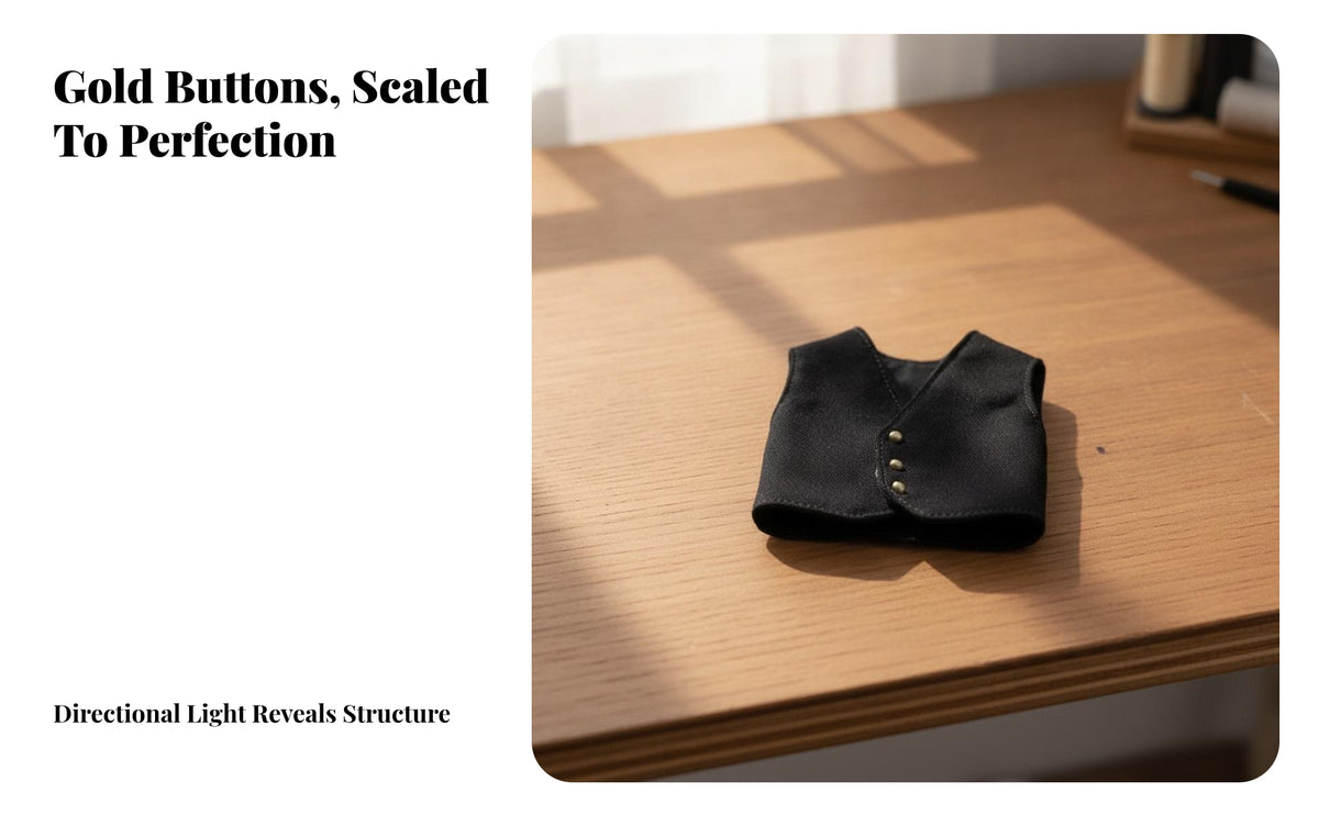 Sleeveless Doll Vest | Classic V-Shaped Neckline opening, Three-Button Front Closure, for Toy Photography