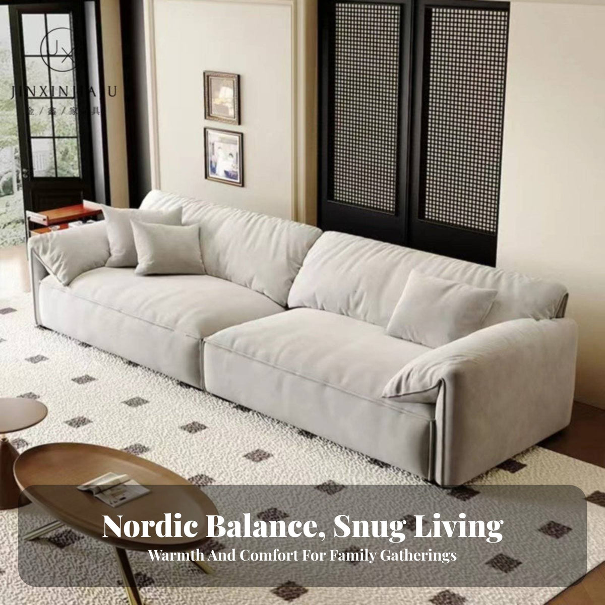 Nordic Design Elephant Ear Armrest Sofa technical Fabric Upholstered Multi-Person Sofa Small Space space-efficient Couch Padded Armrests for Families, Homeowners, Young Adults, Apartment, Studio Flat, Lounge Area, Bedroom