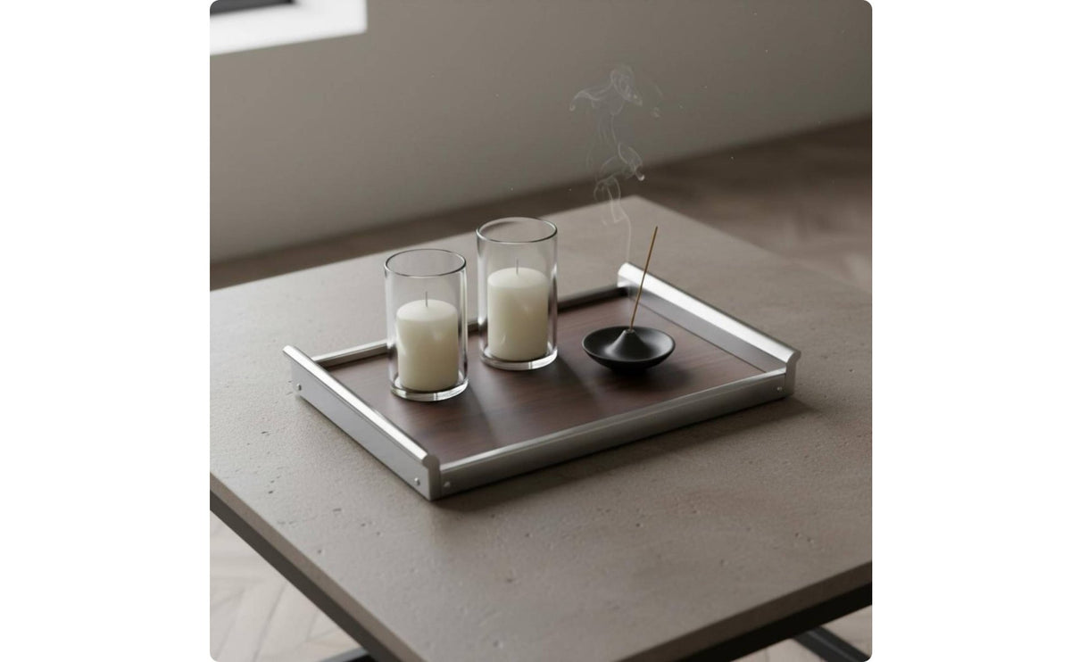 Stainless Stainless-Framed Walnut Tray Modern Vanity Tray Versatile House Decoration for Bedroom, Entryway