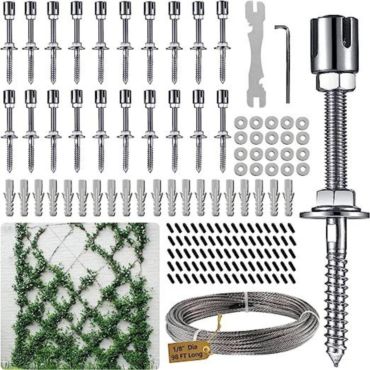 Stainless Steel Trellis Cable Set Heavy Duty Climbing Plant Wire Kit Easy to Install Vine Support Cable Hardware for Outdoor Garden, Patio