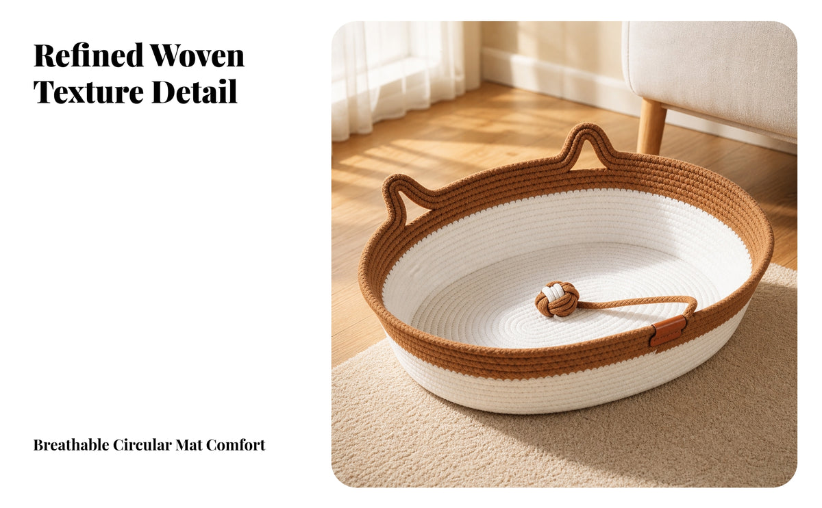 Breathable Woven Pet Crate | Supportive Raised Walls, Pet Bed with Toy, for Living Room