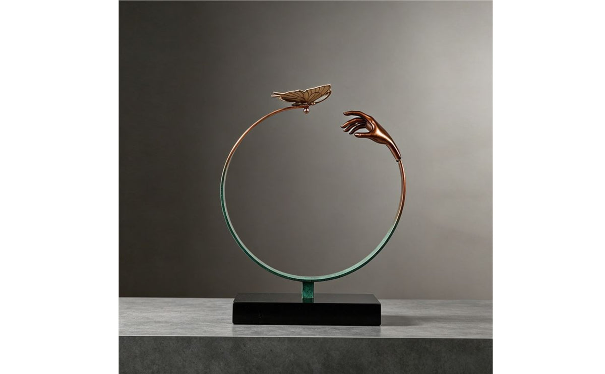 Butterfly Loop Sculpture Copper Detail Geometric Table Sculpture Centerpiece Metal Loop Decor for Living Room, Study