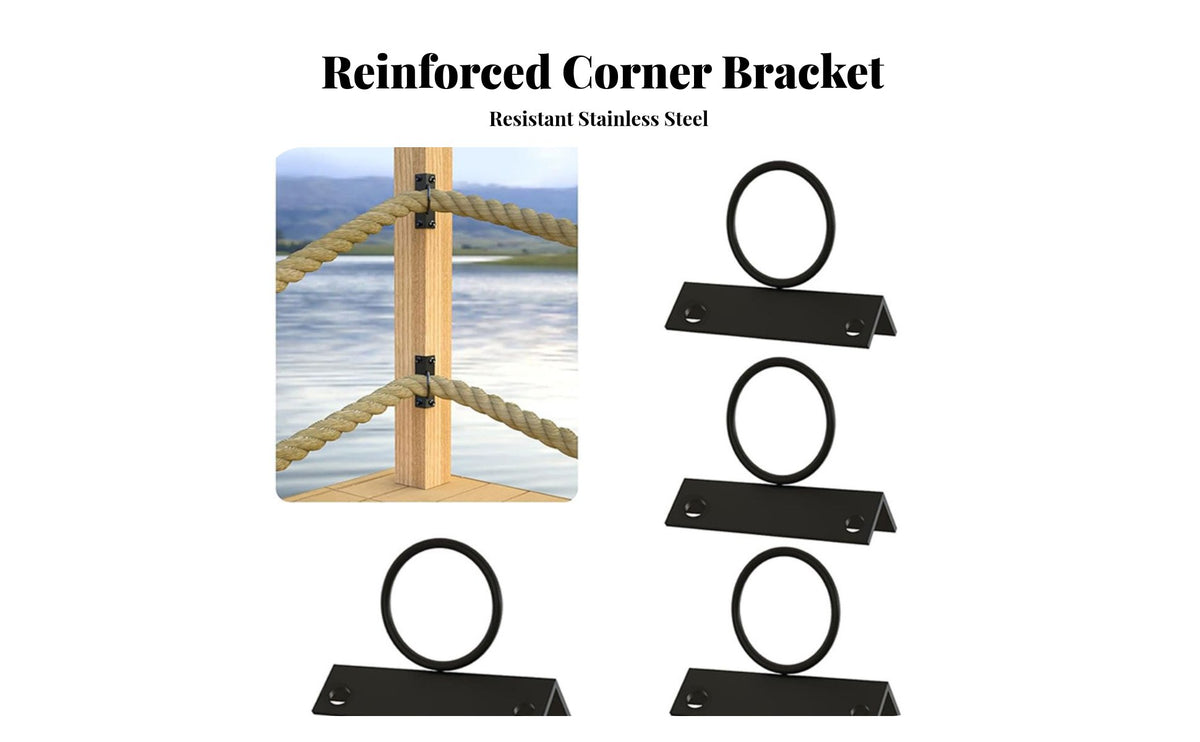 4 Pieces 90 Degree Rope Support Rust Resistant Corner Rope Brackets Finish Drop Loop Brackets for Dock, Garden, Stairs
