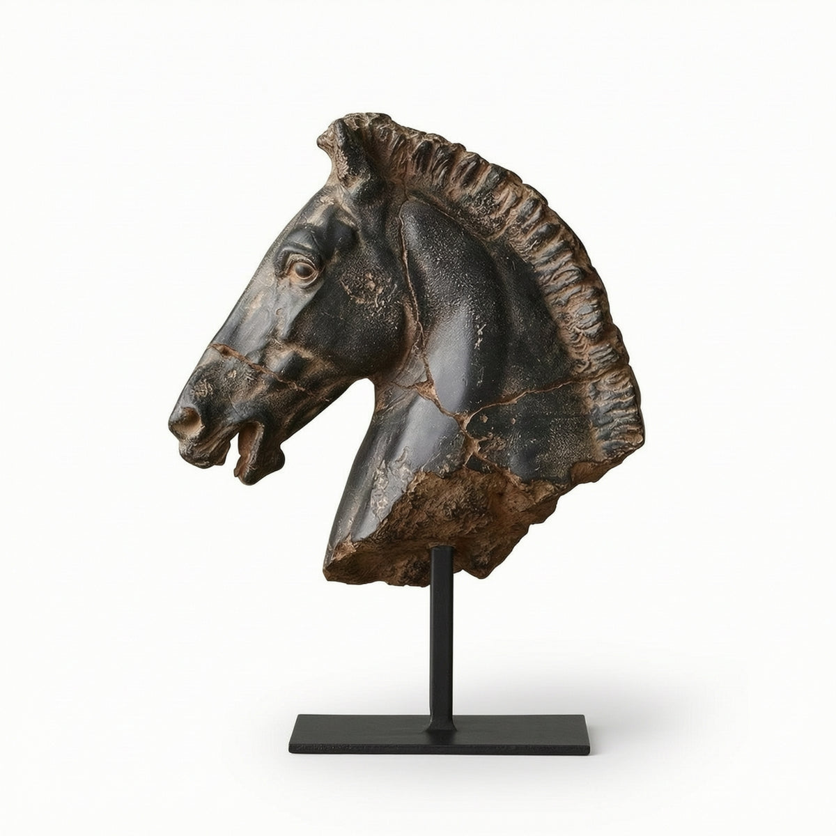 Horse Head Sculpture Weathered Tabletop Ornament with Base Vintage for Study